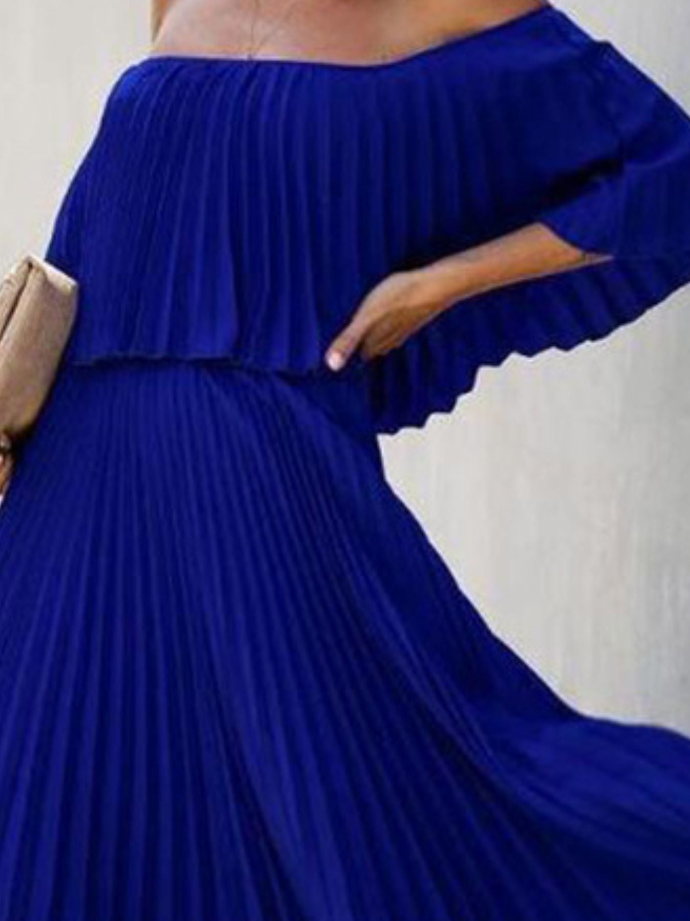 Full Size Off - Shoulder Pleated Maxi Dress Plus Size - Rochelle's House LLC