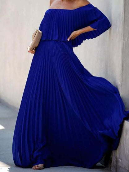 Full Size Off - Shoulder Pleated Maxi Dress Plus Size - Rochelle's House LLC