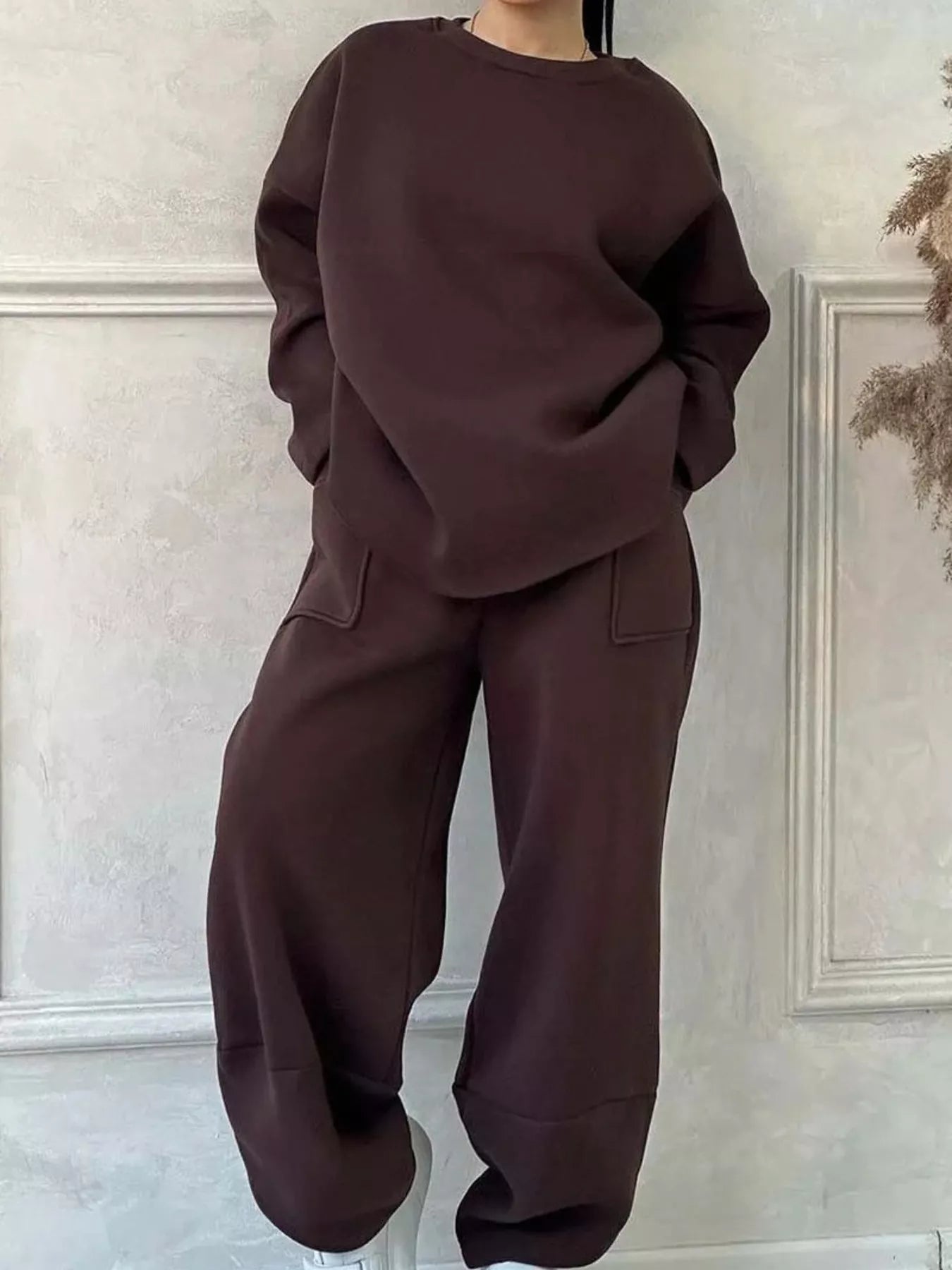 Full Size Oversized Round Neck Top and Pants Set Plus Size - Rochelle's House LLC