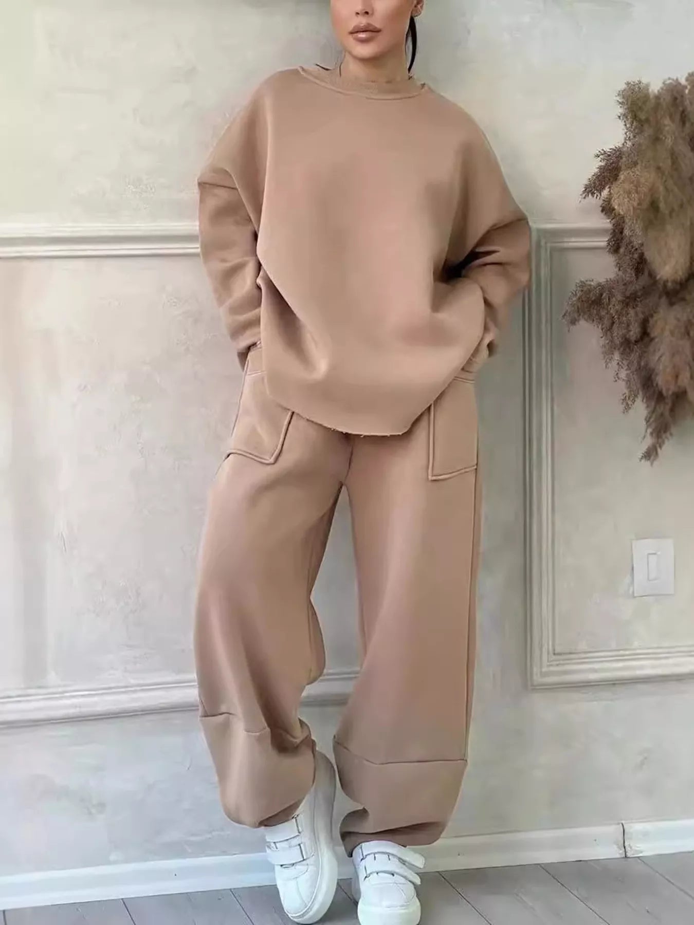 Full Size Oversized Round Neck Top and Pants Set Plus Size - Rochelle's House LLC