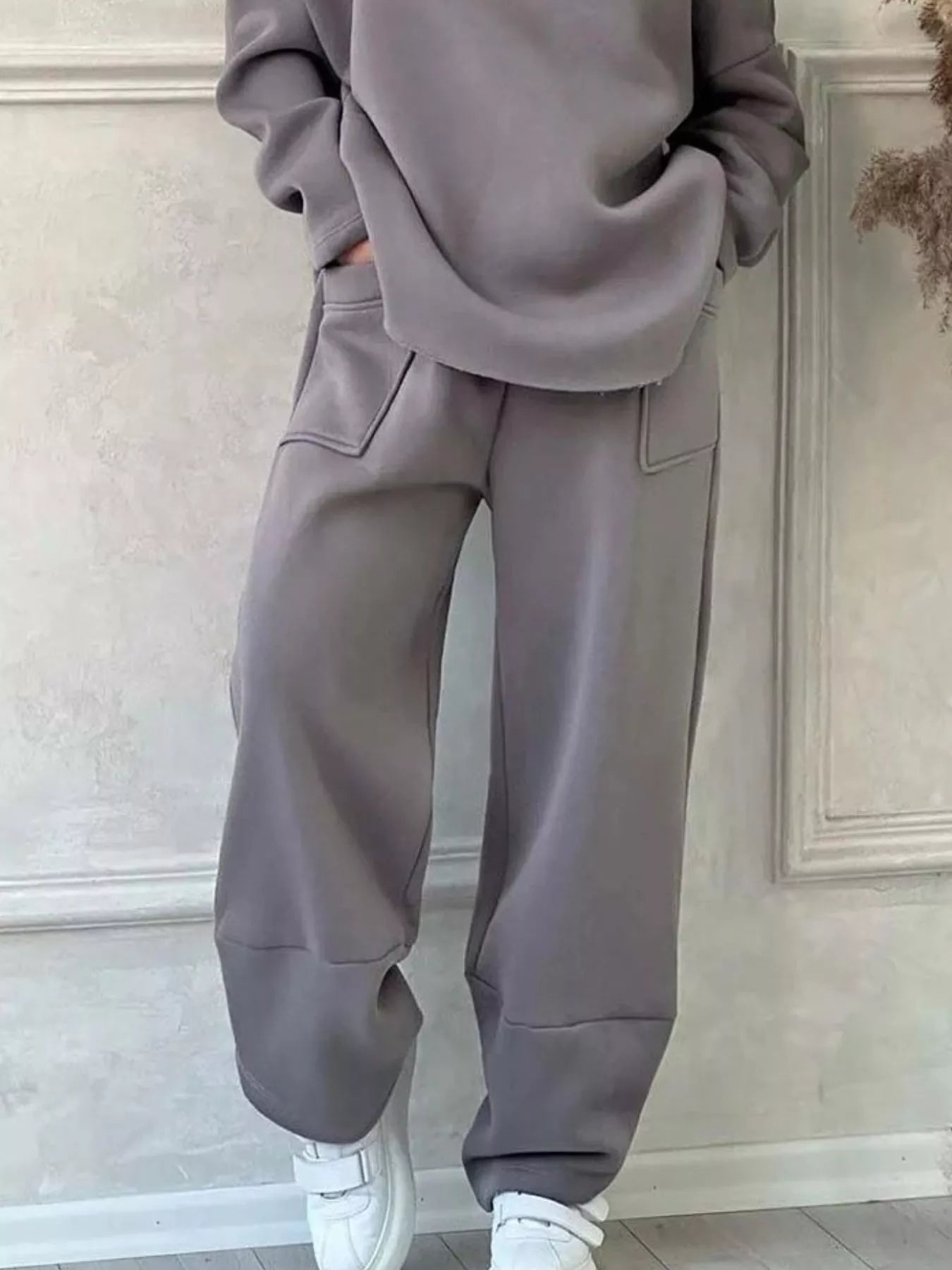 Full Size Oversized Round Neck Top and Pants Set Plus Size - Rochelle's House LLC