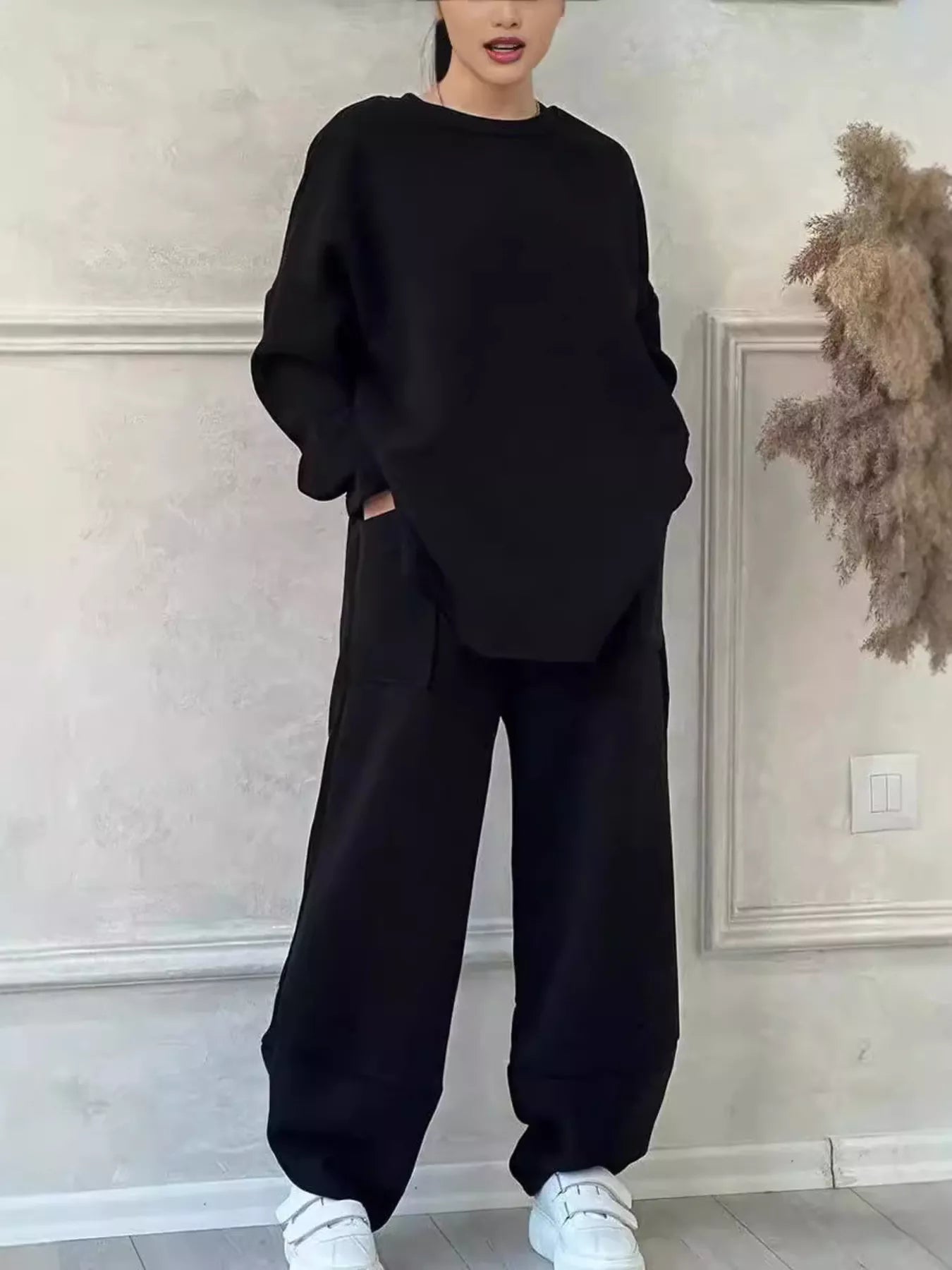 Full Size Oversized Round Neck Top and Pants Set Plus Size - Rochelle's House LLC