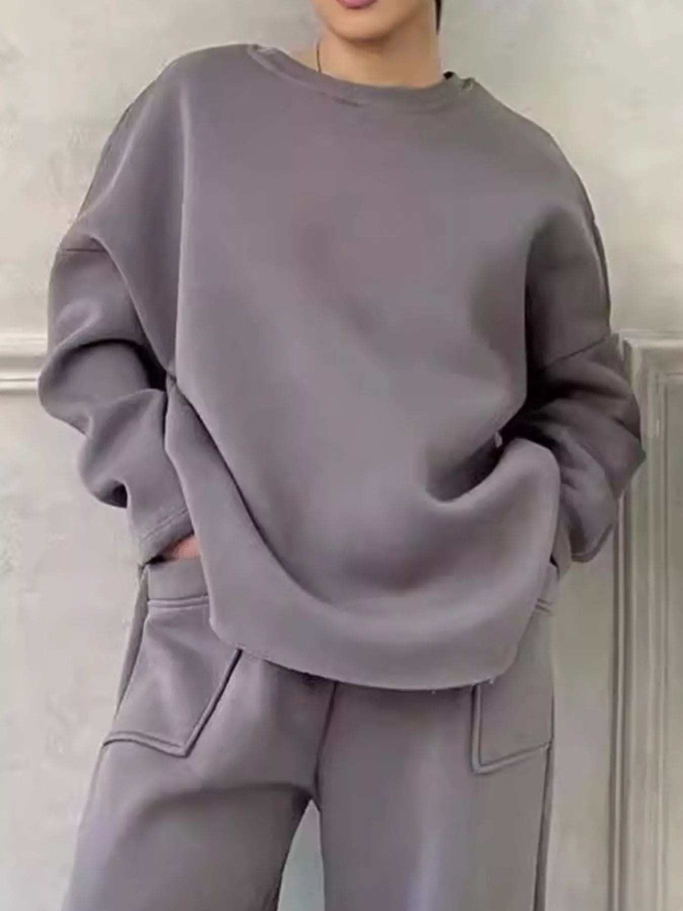 Full Size Oversized Round Neck Top and Pants Set Plus Size - Rochelle's House LLC