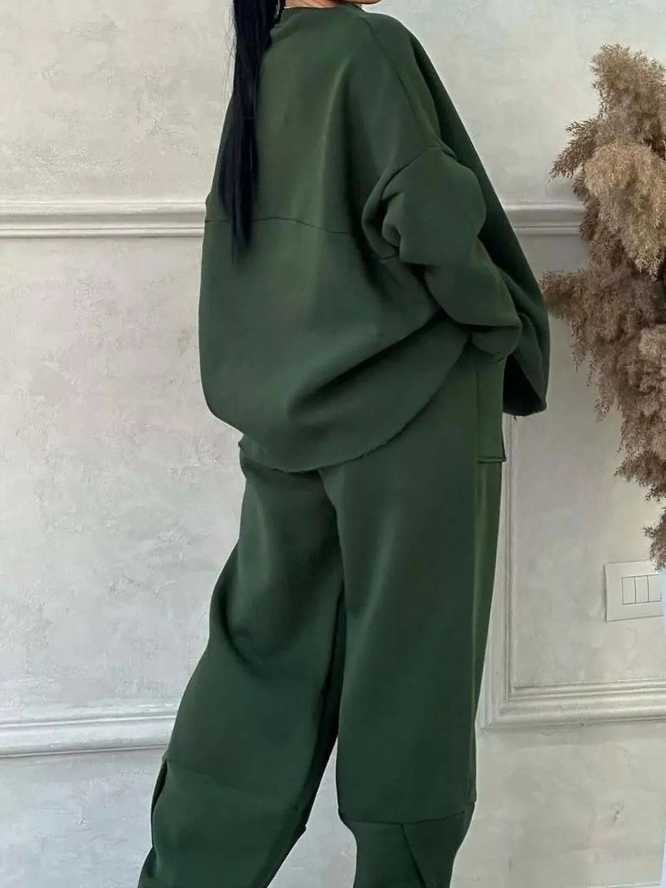 Full Size Oversized Round Neck Top and Pants Set Plus Size - Rochelle's House LLC