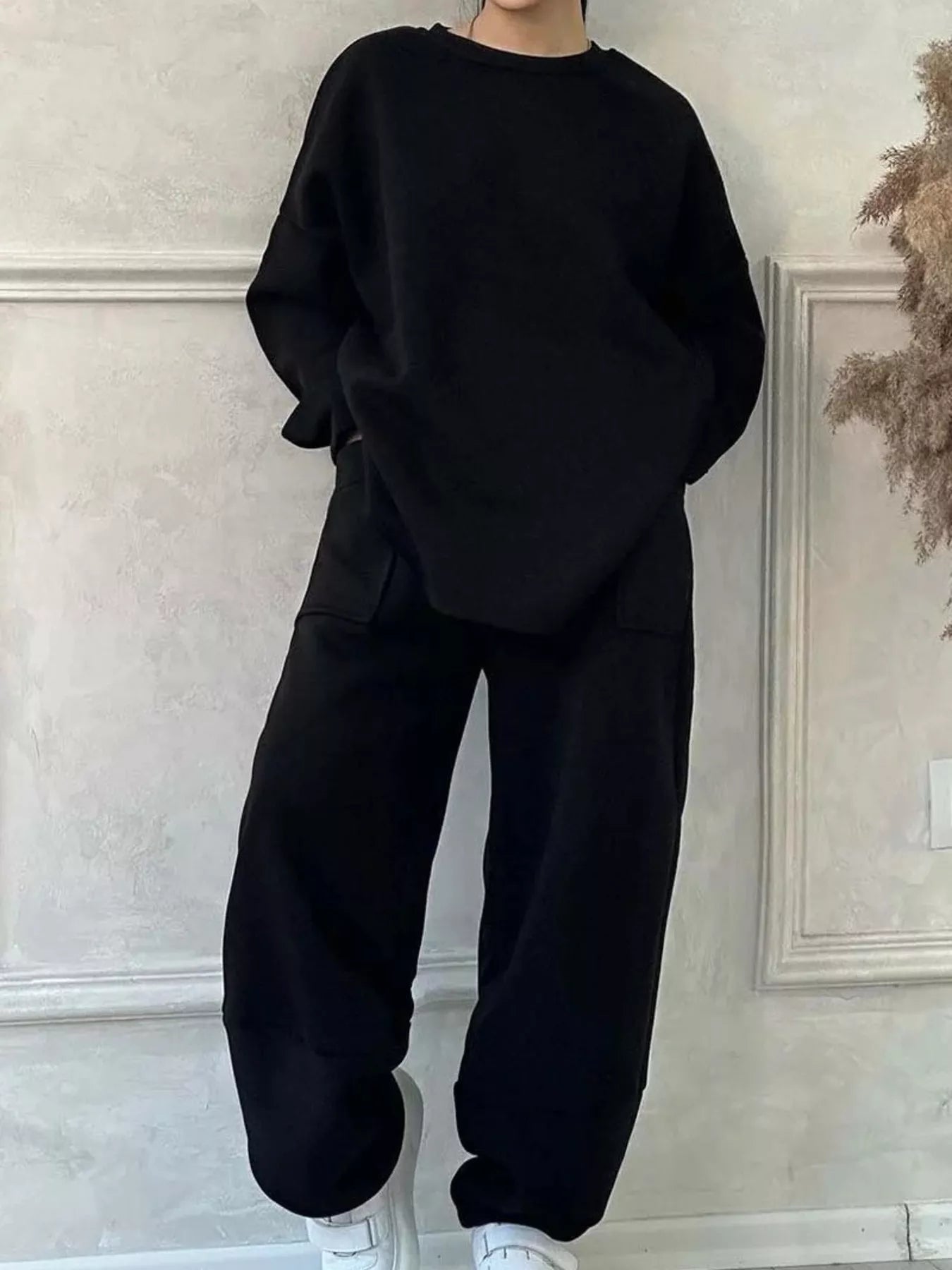 Full Size Oversized Round Neck Top and Pants Set Plus Size - Rochelle's House LLC