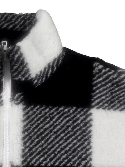 Full Size Plaid Sherpa Long Sleeve Sweatshirt Plus Size - Rochelle's House LLC