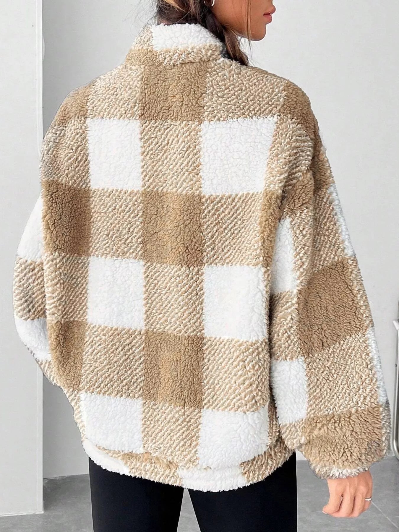 Full Size Plaid Sherpa Long Sleeve Sweatshirt Plus Size - Rochelle's House LLC
