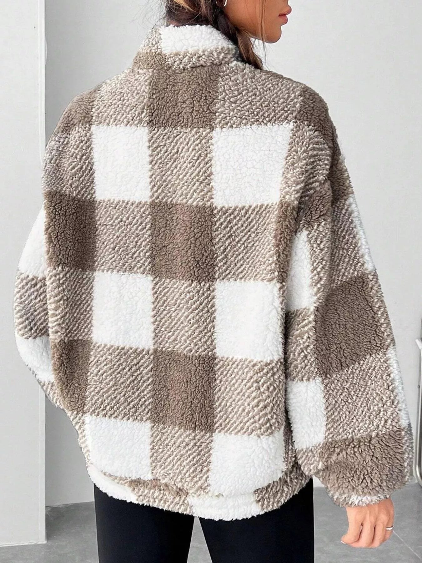 Full Size Plaid Sherpa Long Sleeve Sweatshirt Plus Size - Rochelle's House LLC