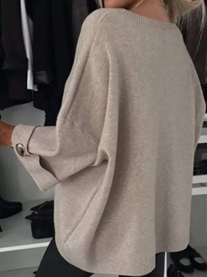 Full Size Round Neck Drop Shoulder Top with Ribbed Trim Plus Size - Rochelle's House LLC