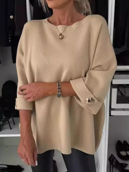 Full Size Round Neck Drop Shoulder Top with Ribbed Trim Plus Size - Rochelle's House LLC