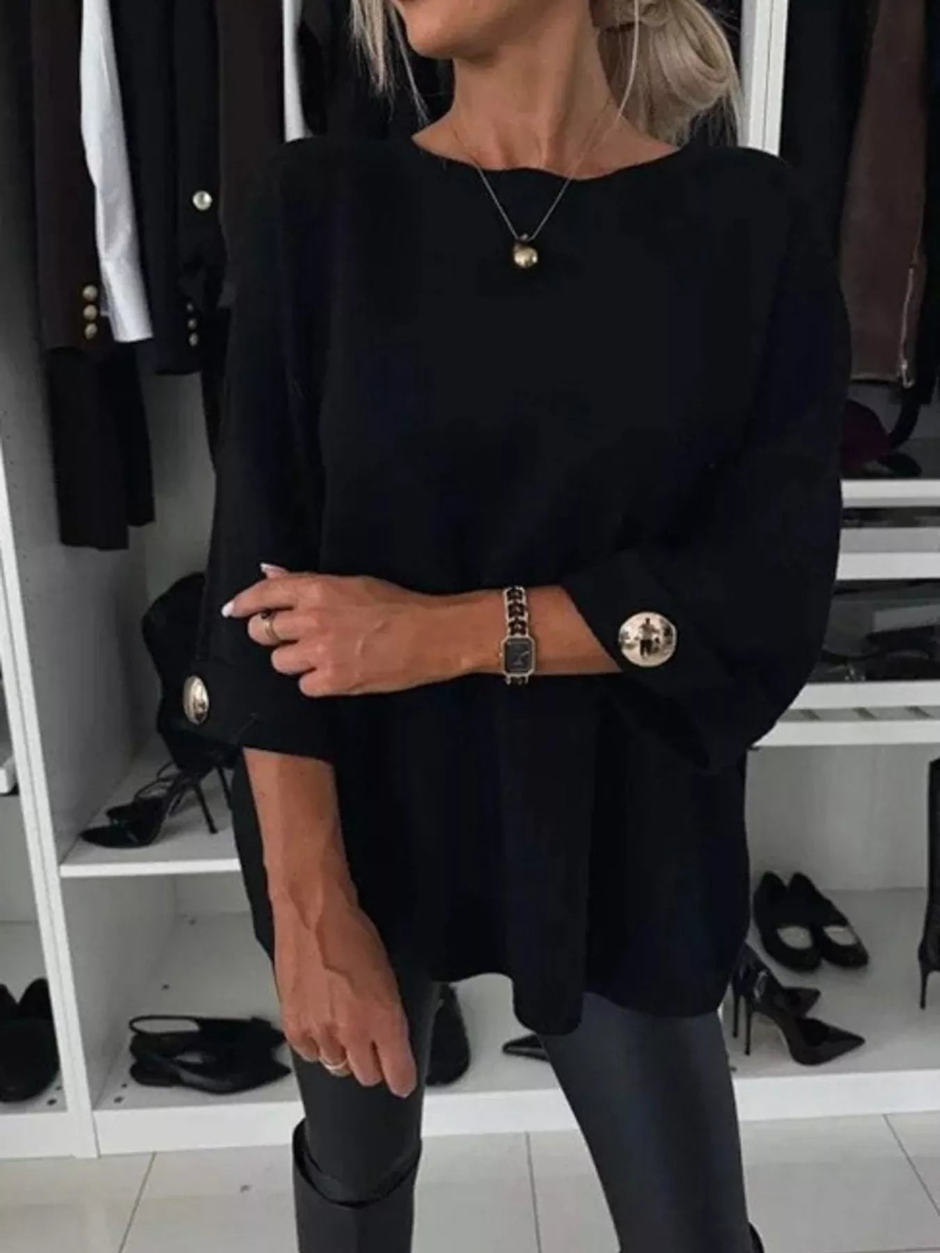 Full Size Round Neck Drop Shoulder Top with Ribbed Trim Plus Size - Rochelle's House LLC