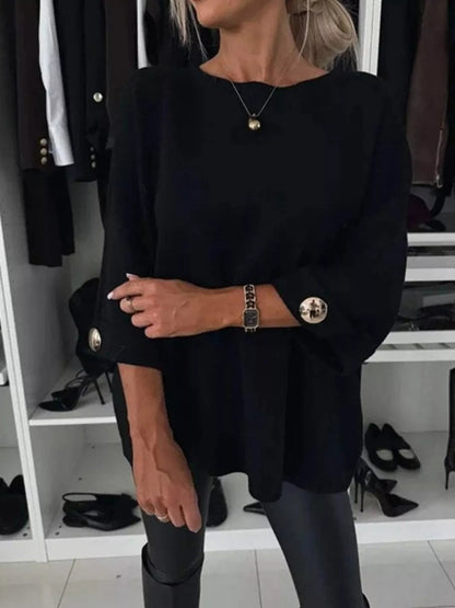 Full Size Round Neck Drop Shoulder Top with Ribbed Trim Plus Size - Rochelle's House LLC