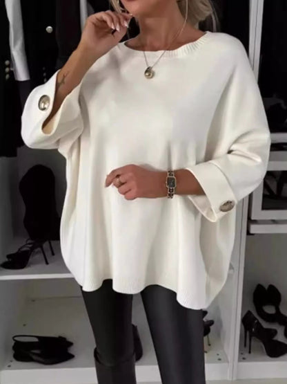 Full Size Round Neck Drop Shoulder Top with Ribbed Trim Plus Size - Rochelle's House LLC