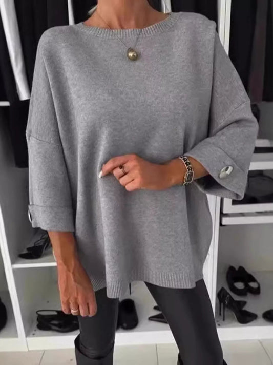 Full Size Round Neck Drop Shoulder Top with Ribbed Trim Plus Size - Rochelle's House LLC