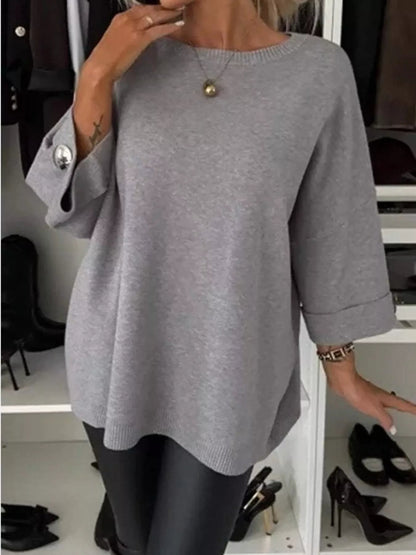 Full Size Round Neck Drop Shoulder Top with Ribbed Trim Plus Size - Rochelle's House LLC