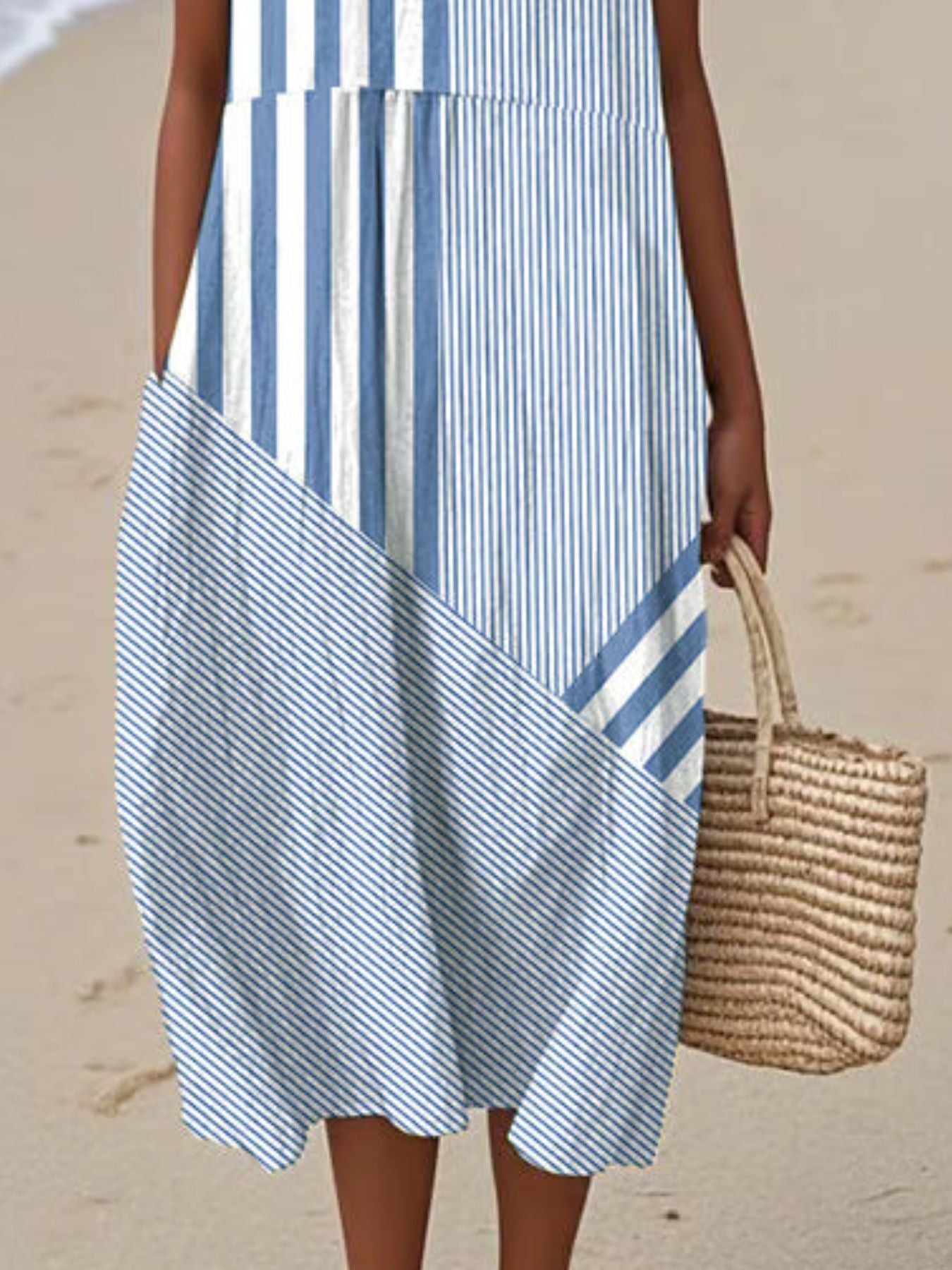 Full Size Round Neck Sleeveless Casual Midi Dress Plus Size - Rochelle's House LLC