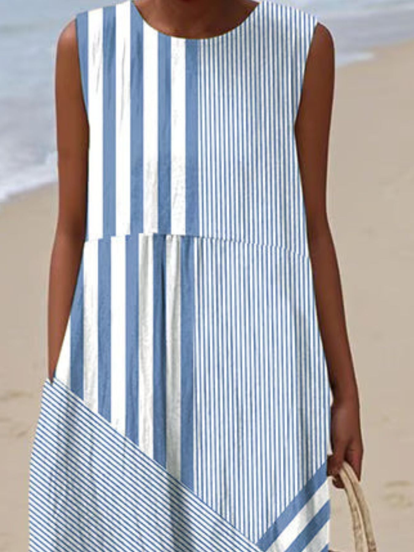 Full Size Round Neck Sleeveless Casual Midi Dress Plus Size - Rochelle's House LLC