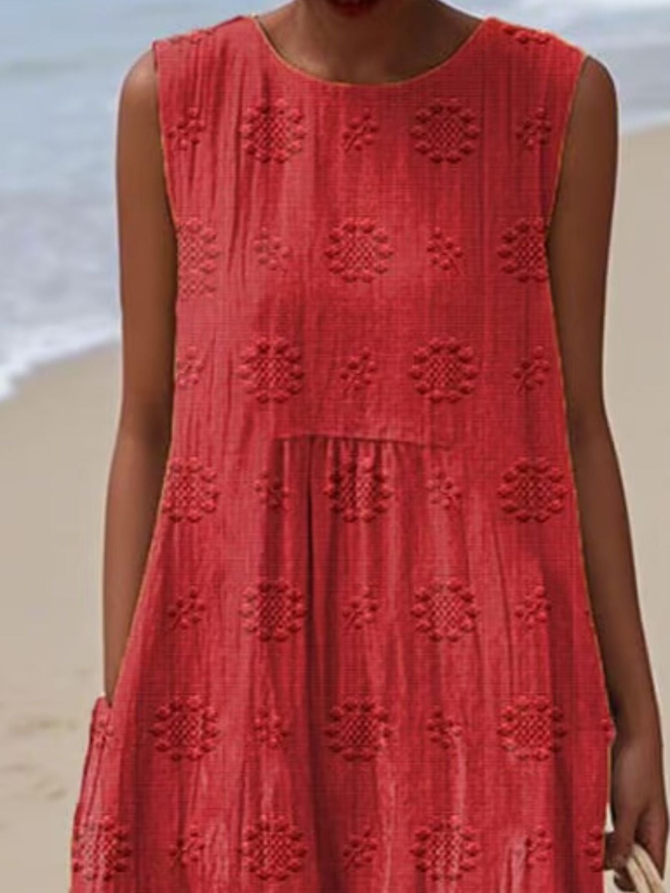 Full Size Round Neck Sleeveless Casual Midi Dress Plus Size - Rochelle's House LLC