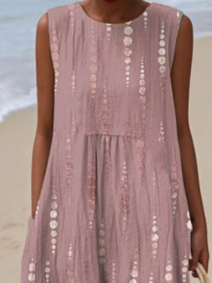 Full Size Round Neck Sleeveless Casual Midi Dress Plus Size - Rochelle's House LLC