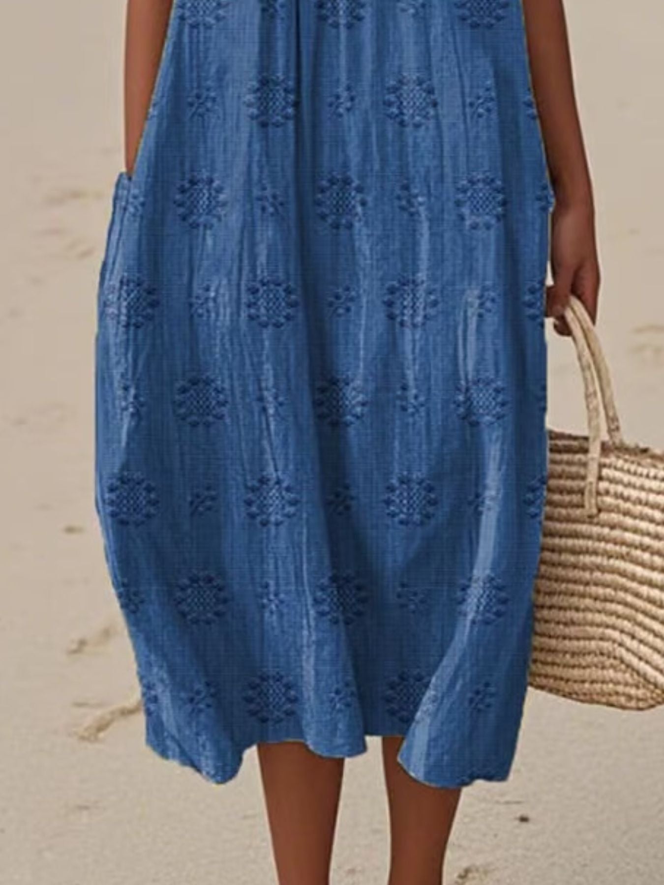 Full Size Round Neck Sleeveless Casual Midi Dress Plus Size - Rochelle's House LLC