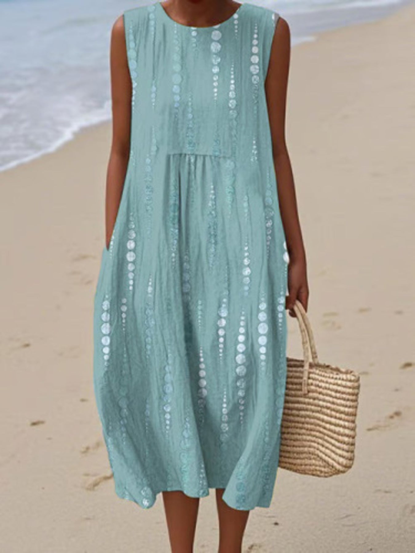 Full Size Round Neck Sleeveless Casual Midi Dress Plus Size - Rochelle's House LLC