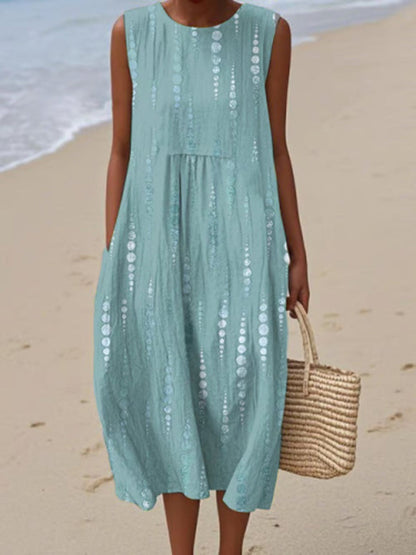 Full Size Round Neck Sleeveless Casual Midi Dress Plus Size - Rochelle's House LLC