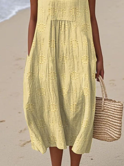 Full Size Round Neck Sleeveless Casual Midi Dress Plus Size - Rochelle's House LLC