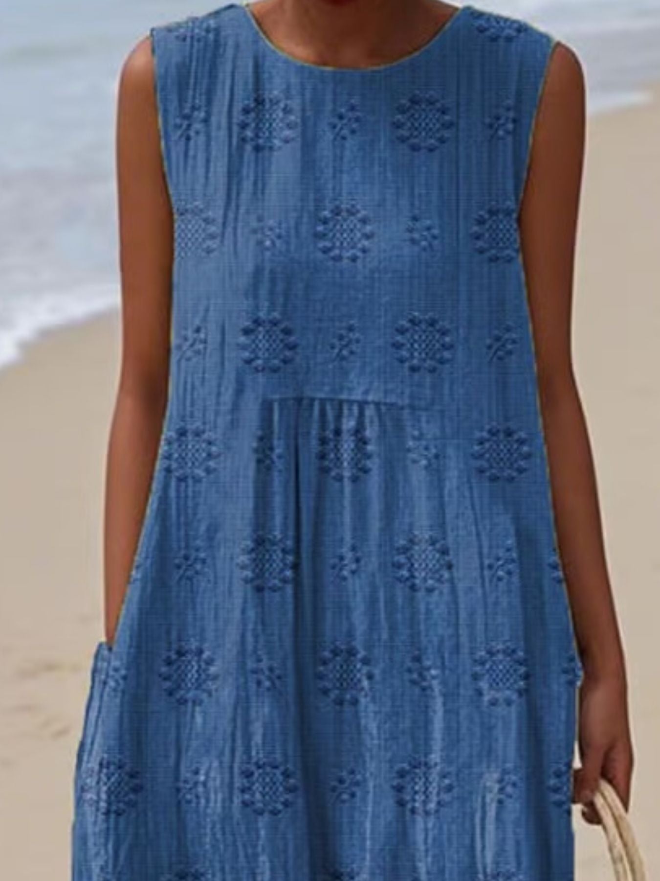 Full Size Round Neck Sleeveless Casual Midi Dress Plus Size - Rochelle's House LLC