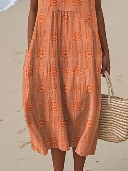 Full Size Round Neck Sleeveless Casual Midi Dress Plus Size - Rochelle's House LLC