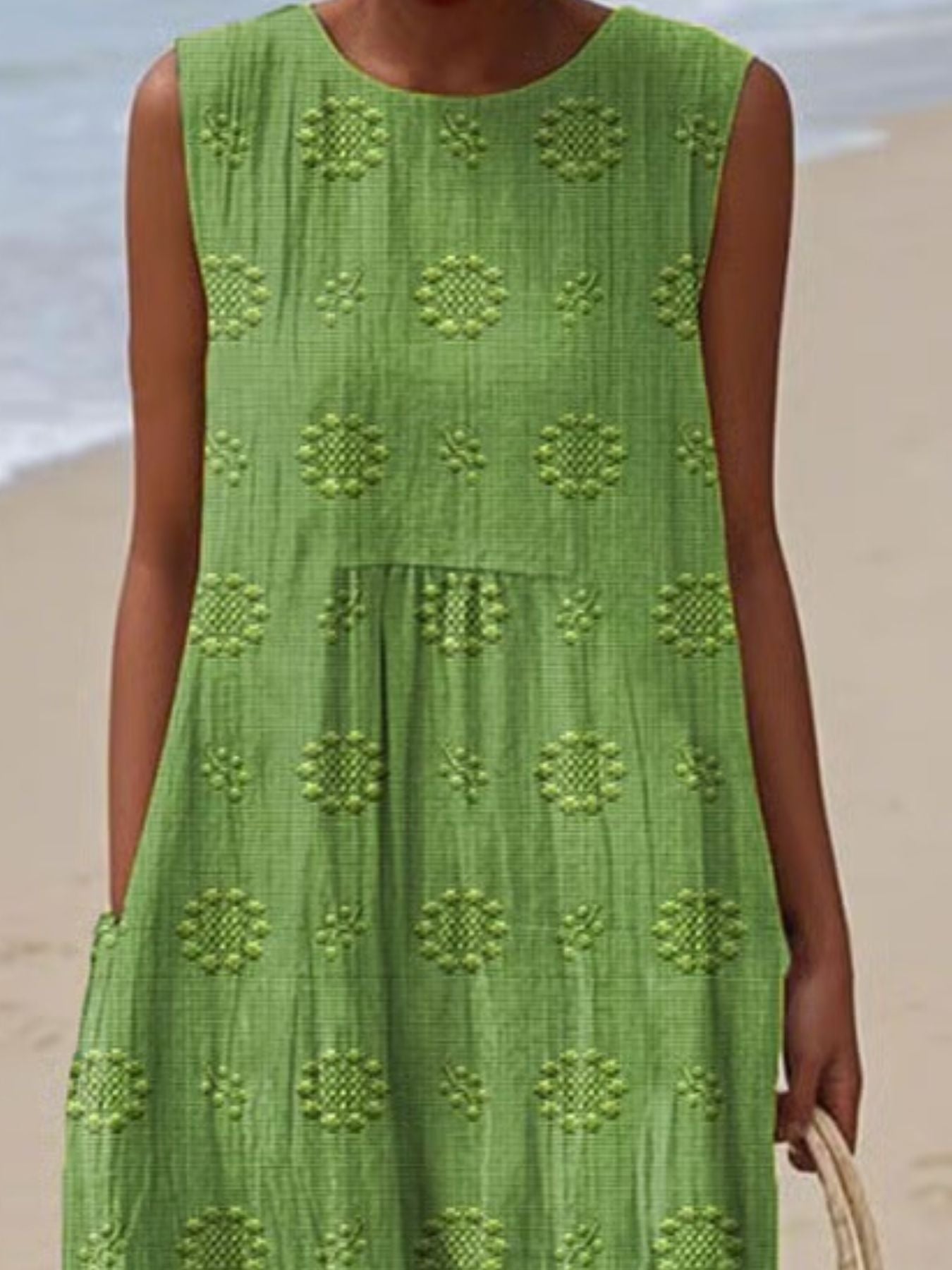 Full Size Round Neck Sleeveless Casual Midi Dress Plus Size - Rochelle's House LLC