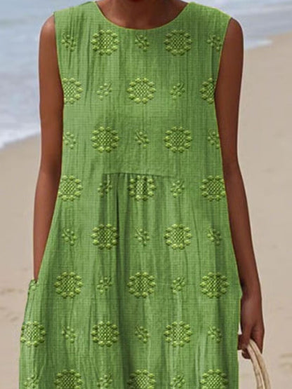 Full Size Round Neck Sleeveless Casual Midi Dress Plus Size - Rochelle's House LLC