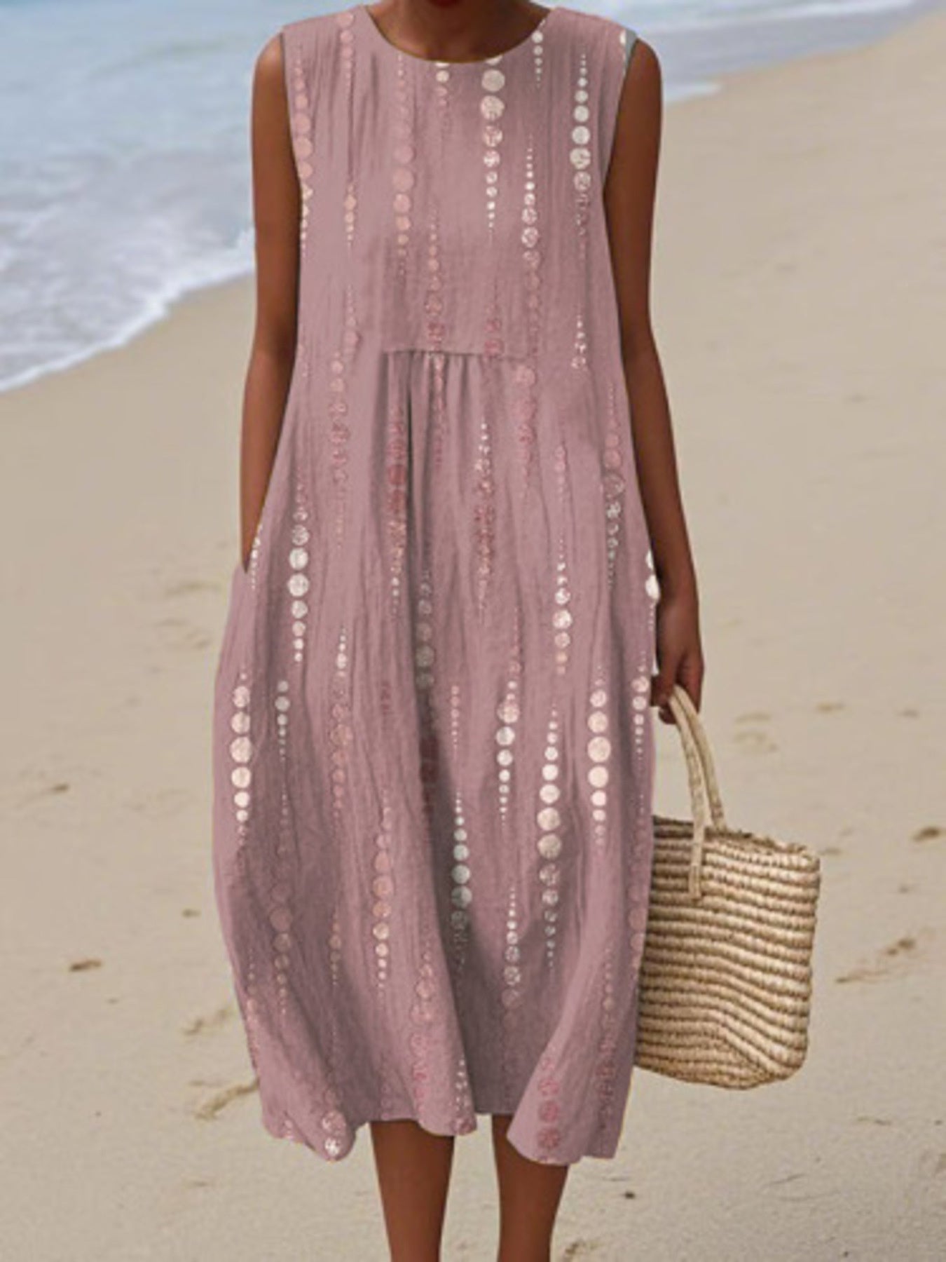 Full Size Round Neck Sleeveless Casual Midi Dress Plus Size - Rochelle's House LLC