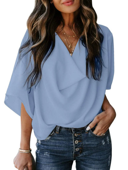 Full Size Ruched Three - Quarter Sleeve Blouse Plus Size - Rochelle's House LLC
