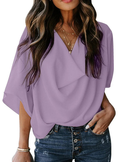 Full Size Ruched Three - Quarter Sleeve Blouse Plus Size - Rochelle's House LLC