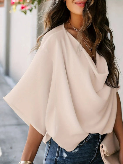 Full Size Ruched Three - Quarter Sleeve Blouse Plus Size - Rochelle's House LLC