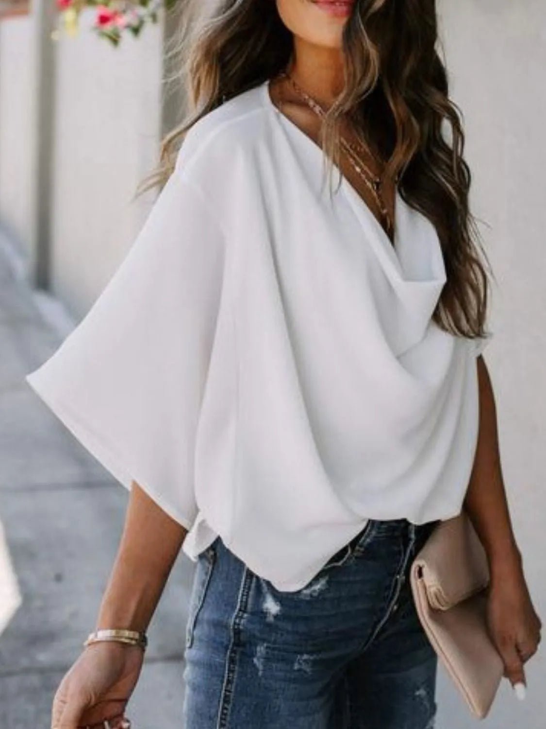 Full Size Ruched Three - Quarter Sleeve Blouse Plus Size - Rochelle's House LLC