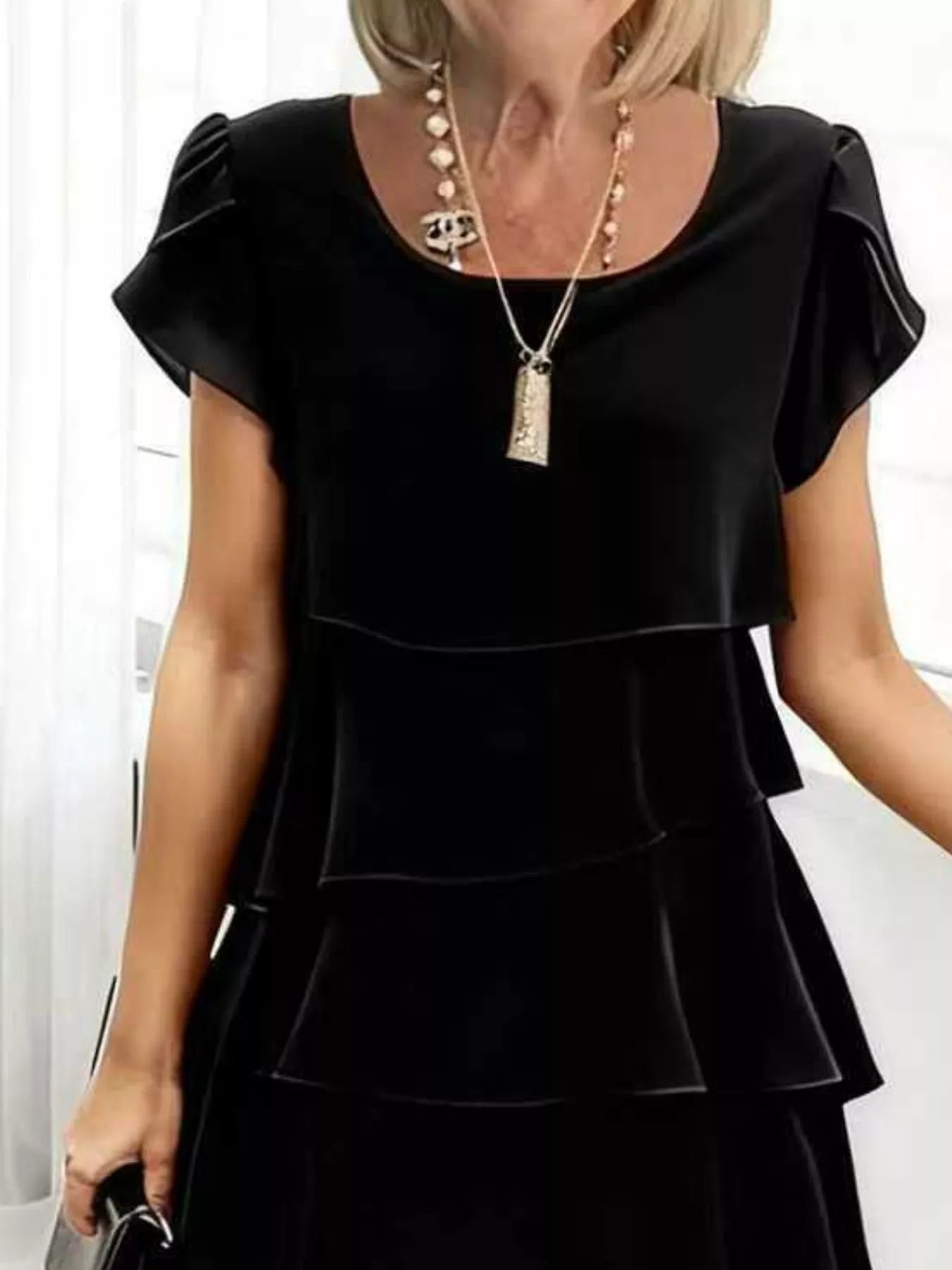 Full Size Ruffled Layered Petal Sleeve Dress Plus Size - Rochelle's House LLC