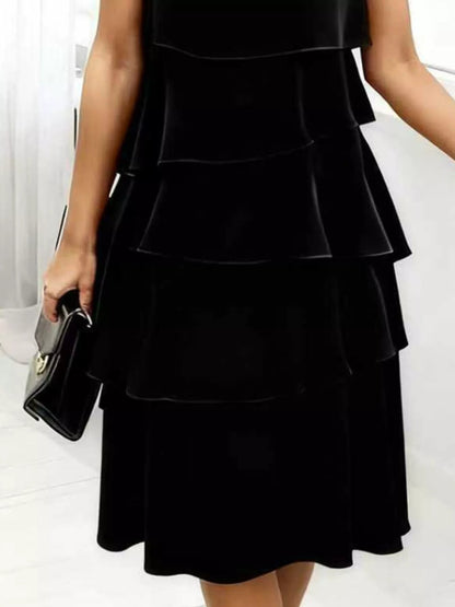 Full Size Ruffled Layered Petal Sleeve Dress Plus Size - Rochelle's House LLC