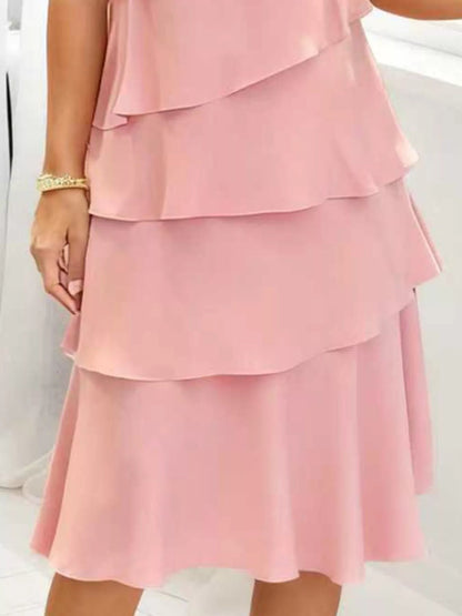 Full Size Ruffled Layered Petal Sleeve Dress Plus Size - Rochelle's House LLC