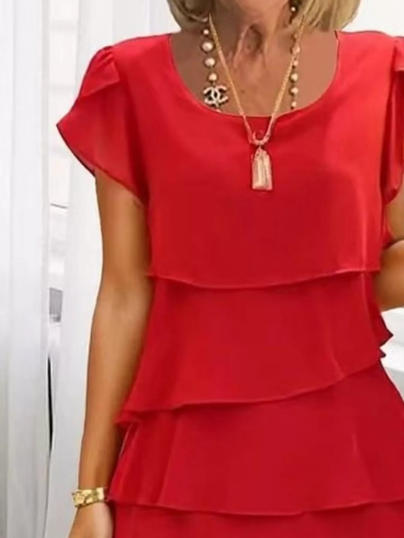 Full Size Ruffled Layered Petal Sleeve Dress Plus Size - Rochelle's House LLC