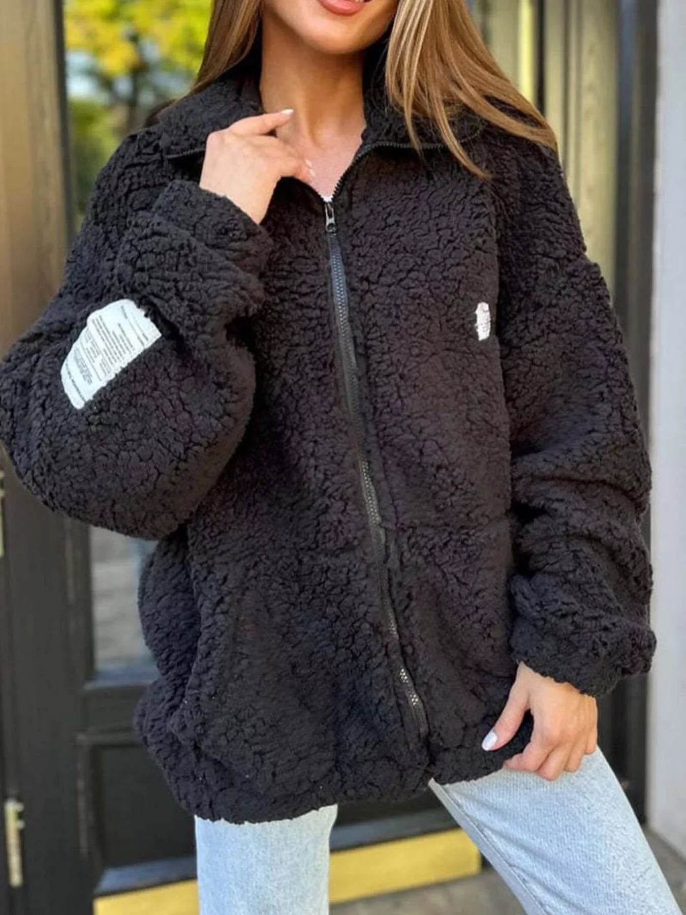 Full Size Sherpa Fleece Zip - Up Jacket Plus Size - Rochelle's House LLC