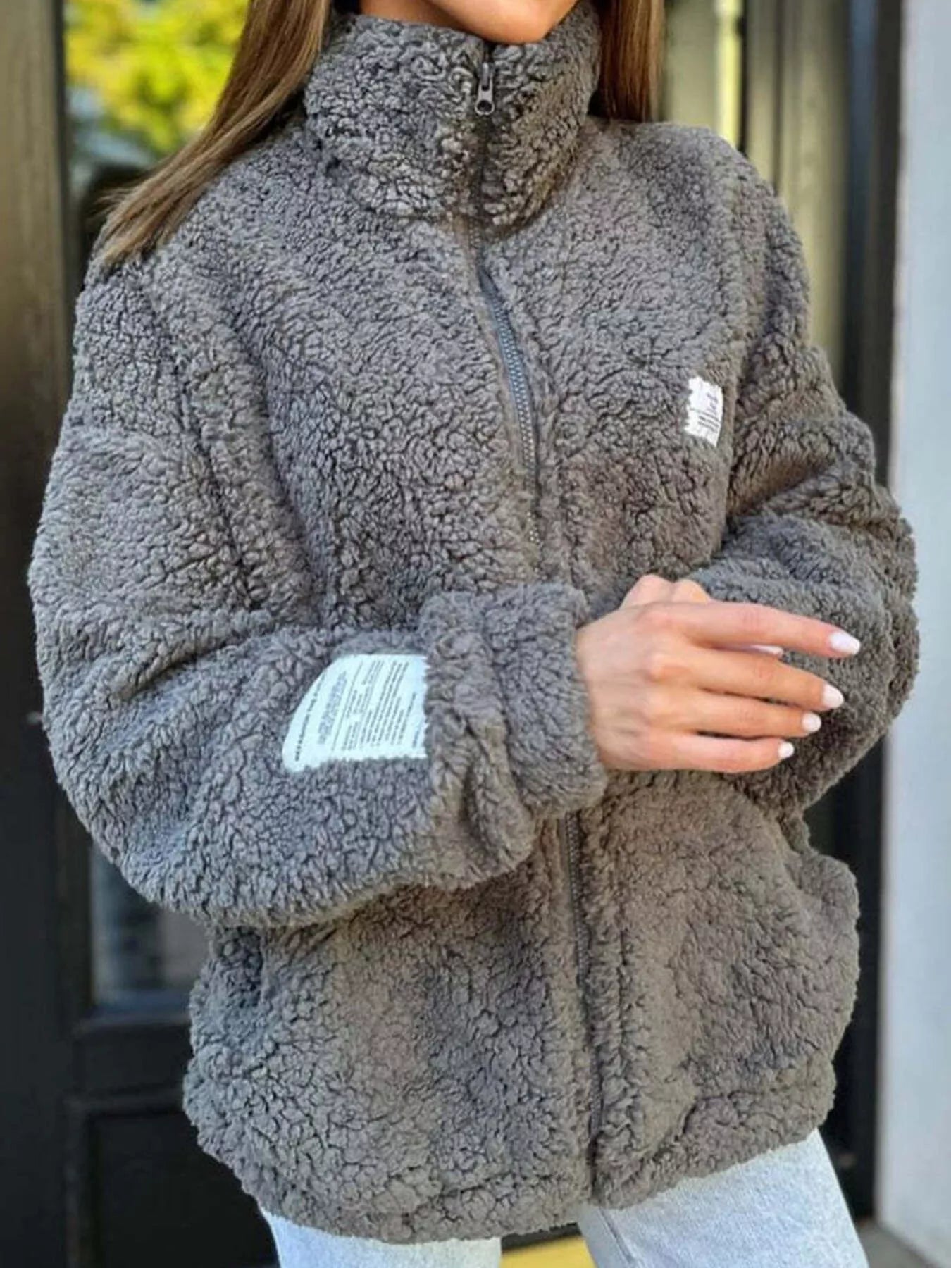 Full Size Sherpa Fleece Zip - Up Jacket Plus Size - Rochelle's House LLC