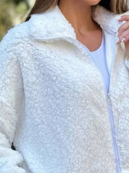 Full Size Sherpa Fleece Zip - Up Jacket Plus Size - Rochelle's House LLC