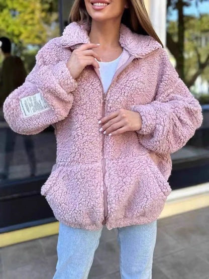 Full Size Sherpa Fleece Zip - Up Jacket Plus Size - Rochelle's House LLC