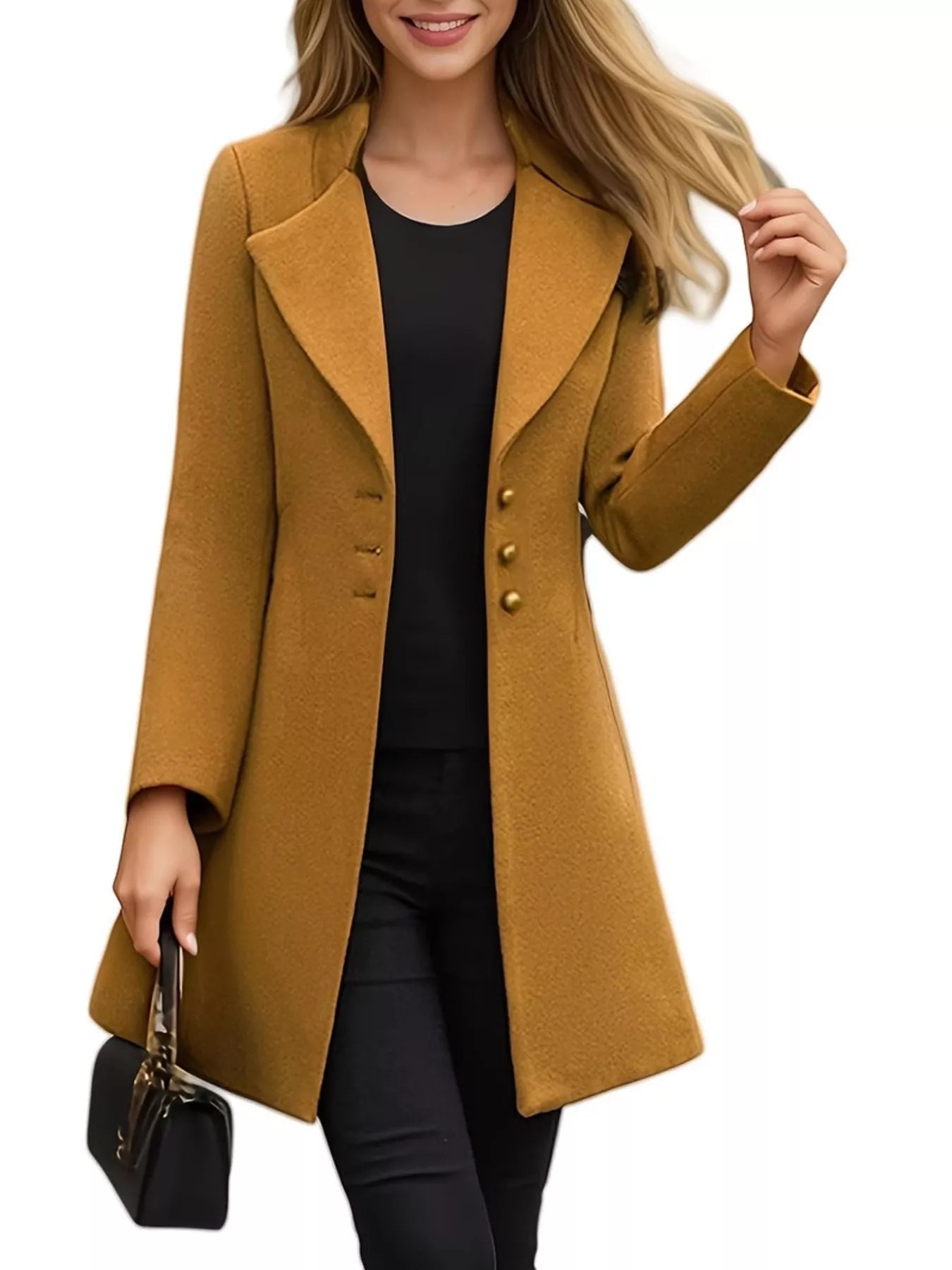 Full Size Single - Breasted Long Sleeve Overcoat Plus Size - Rochelle's House LLC