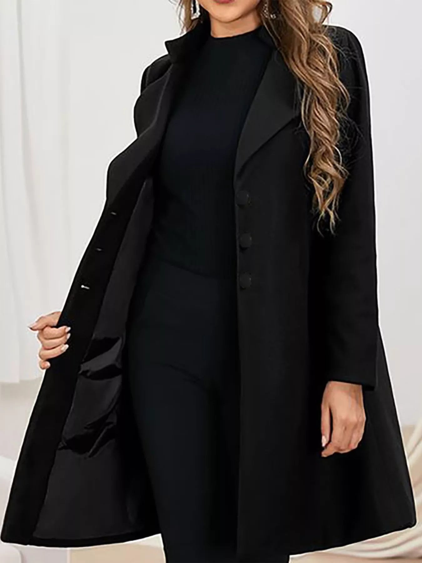 Full Size Single - Breasted Long Sleeve Overcoat Plus Size - Rochelle's House LLC