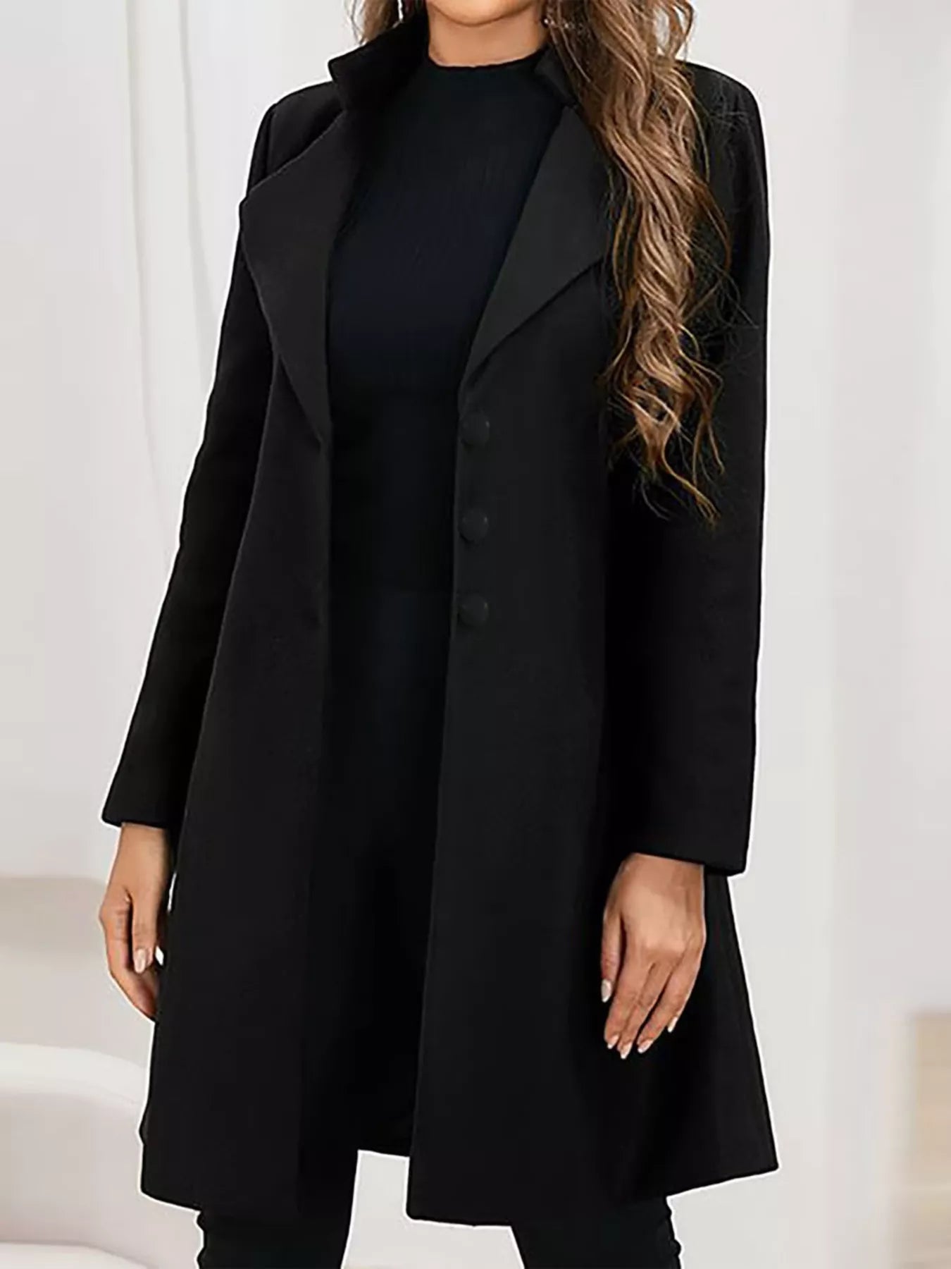Full Size Single - Breasted Long Sleeve Overcoat Plus Size - Rochelle's House LLC