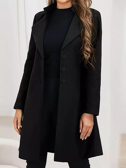 Full Size Single - Breasted Long Sleeve Overcoat Plus Size - Rochelle's House LLC