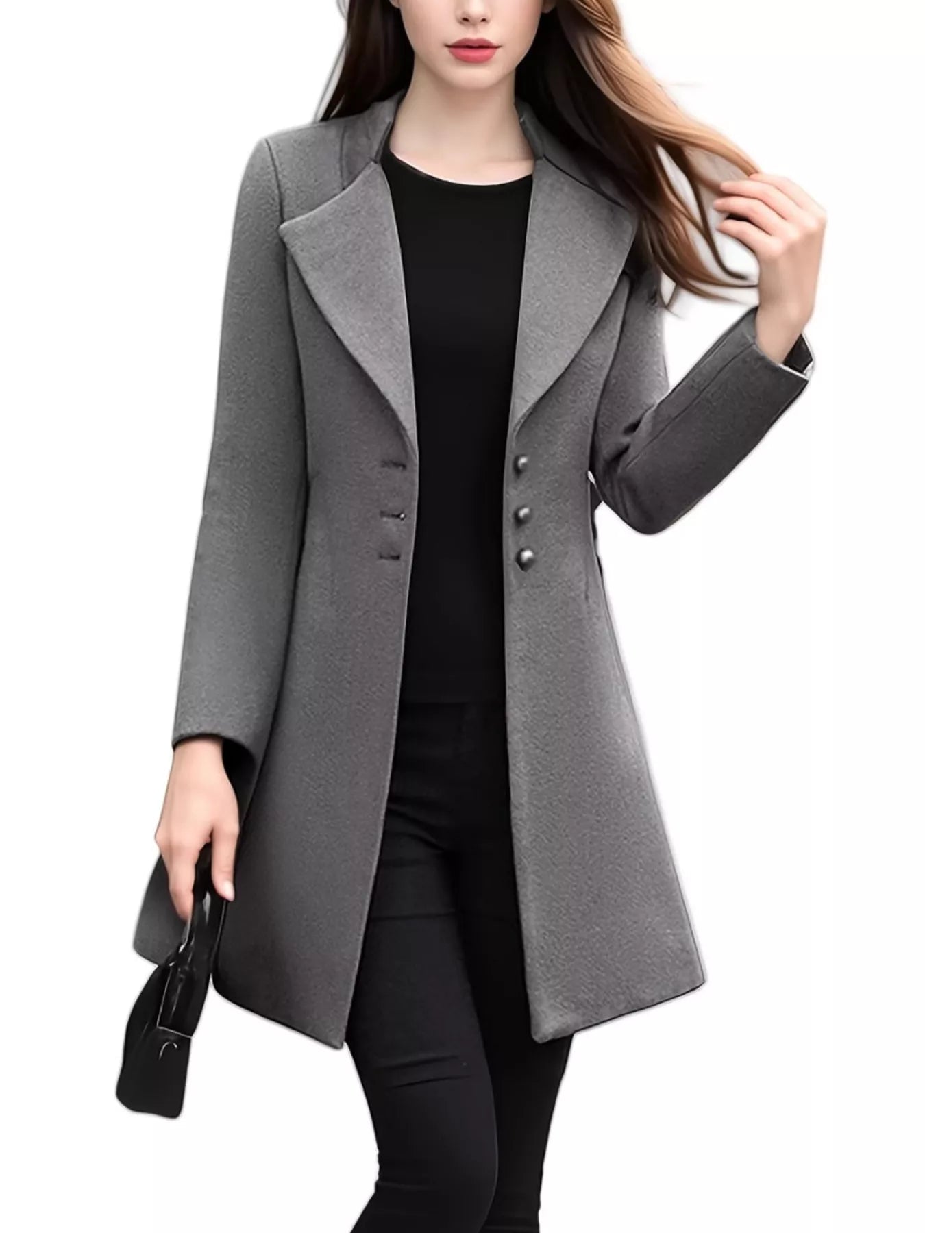 Full Size Single - Breasted Long Sleeve Overcoat Plus Size - Rochelle's House LLC