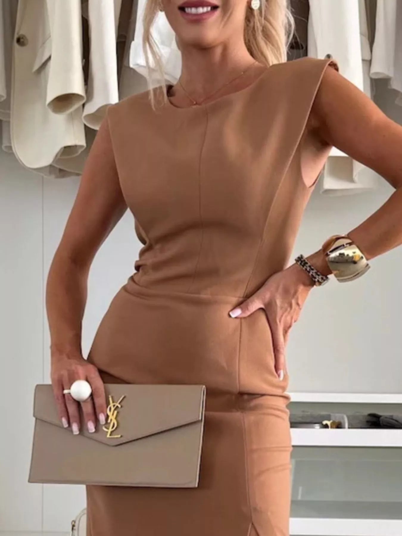 Side view of product highlighting flattering shape and movement